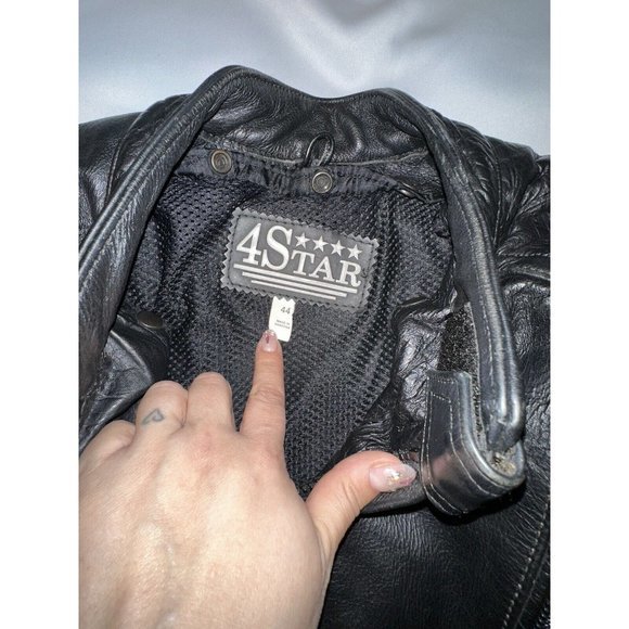 Vintage 4Star Leather Jacket Biker Moto Flight Bomber Jacket Armored Sz 44 - Picture 6 of 11